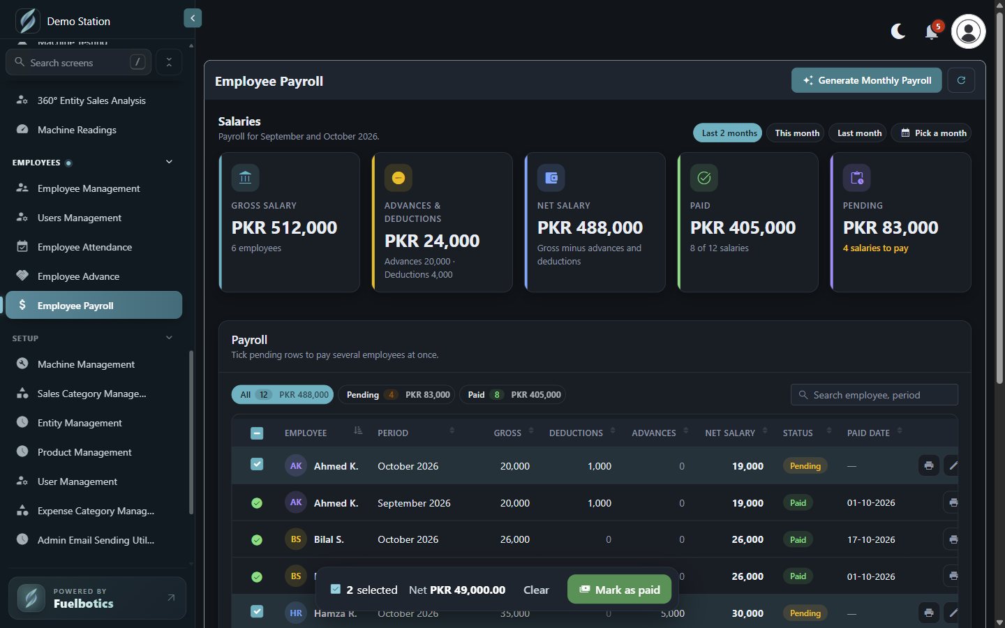 Employee payroll screen